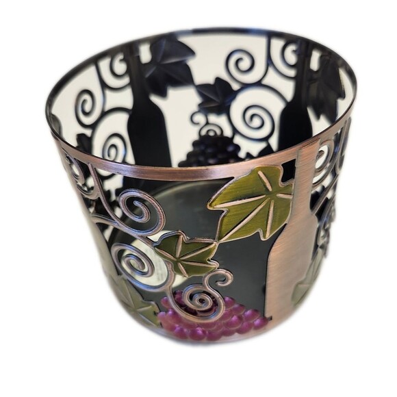 Bath & Body Works 3-wick candle holder, metallic w/ wine & grapes design - Picture 2 of 16